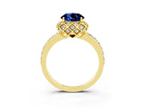 Yellow gold Round Cut Diamond Solitaire Ring with Shared Prong Pavé Band_3