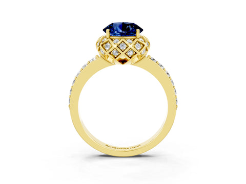 Yellow gold Round Cut Diamond Solitaire Ring with Shared Prong Pavé Band_3