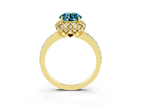 Yellow gold Round Cut Diamond Solitaire Ring with Shared Prong Pavé Band_3