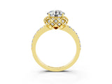 Yellow gold Round Cut Diamond Solitaire Ring with Shared Prong Pavé Band_3