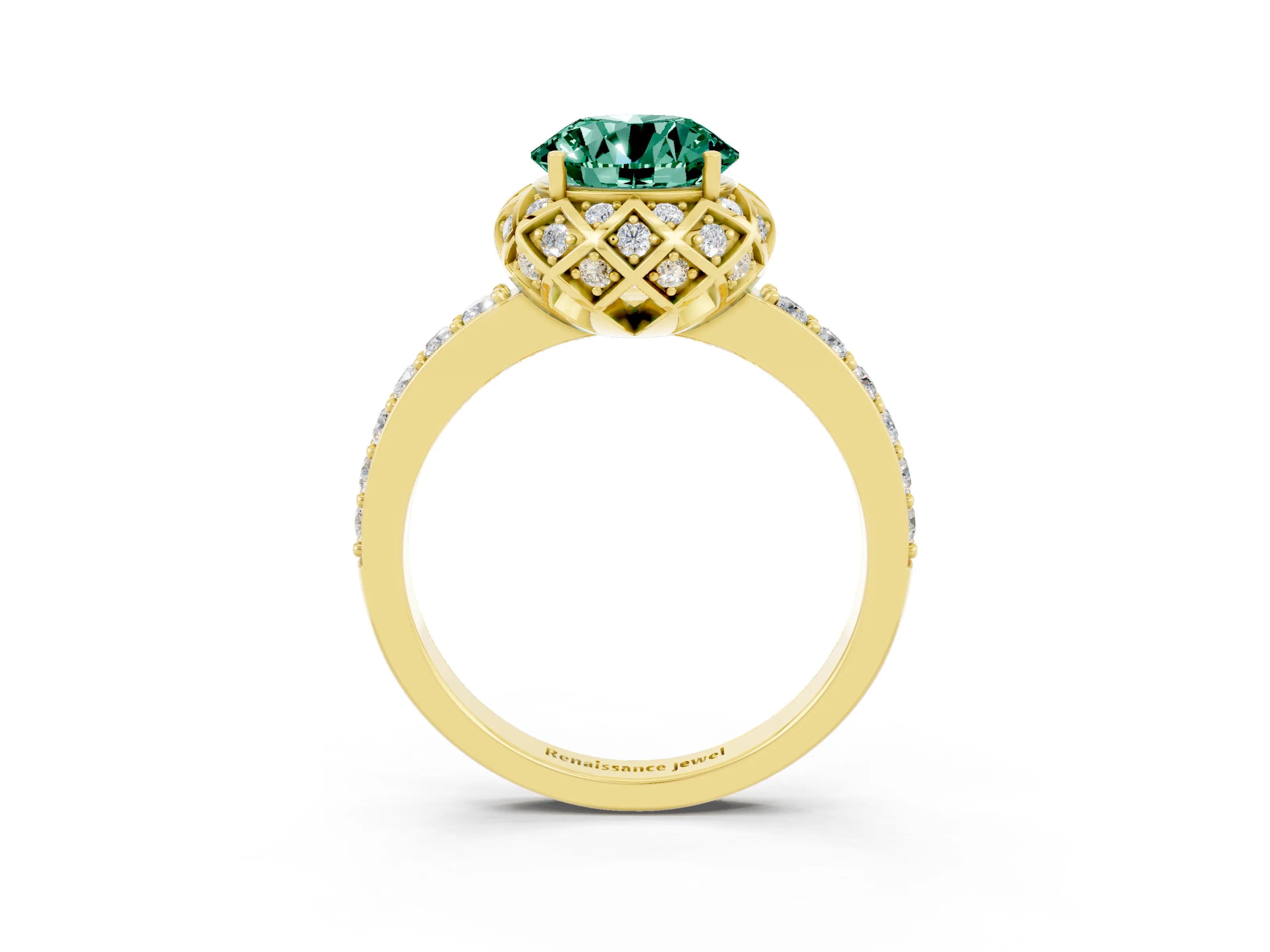 Yellow gold Round Cut Diamond Solitaire Ring with Shared Prong Pavé Band_3