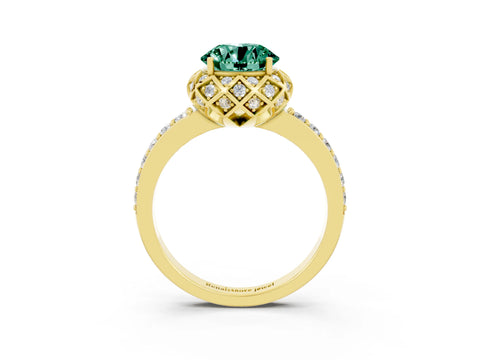 Yellow gold Round Cut Diamond Solitaire Ring with Shared Prong Pavé Band_3