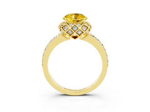 Yellow gold Round Cut Diamond Solitaire Ring with Shared Prong Pavé Band_3