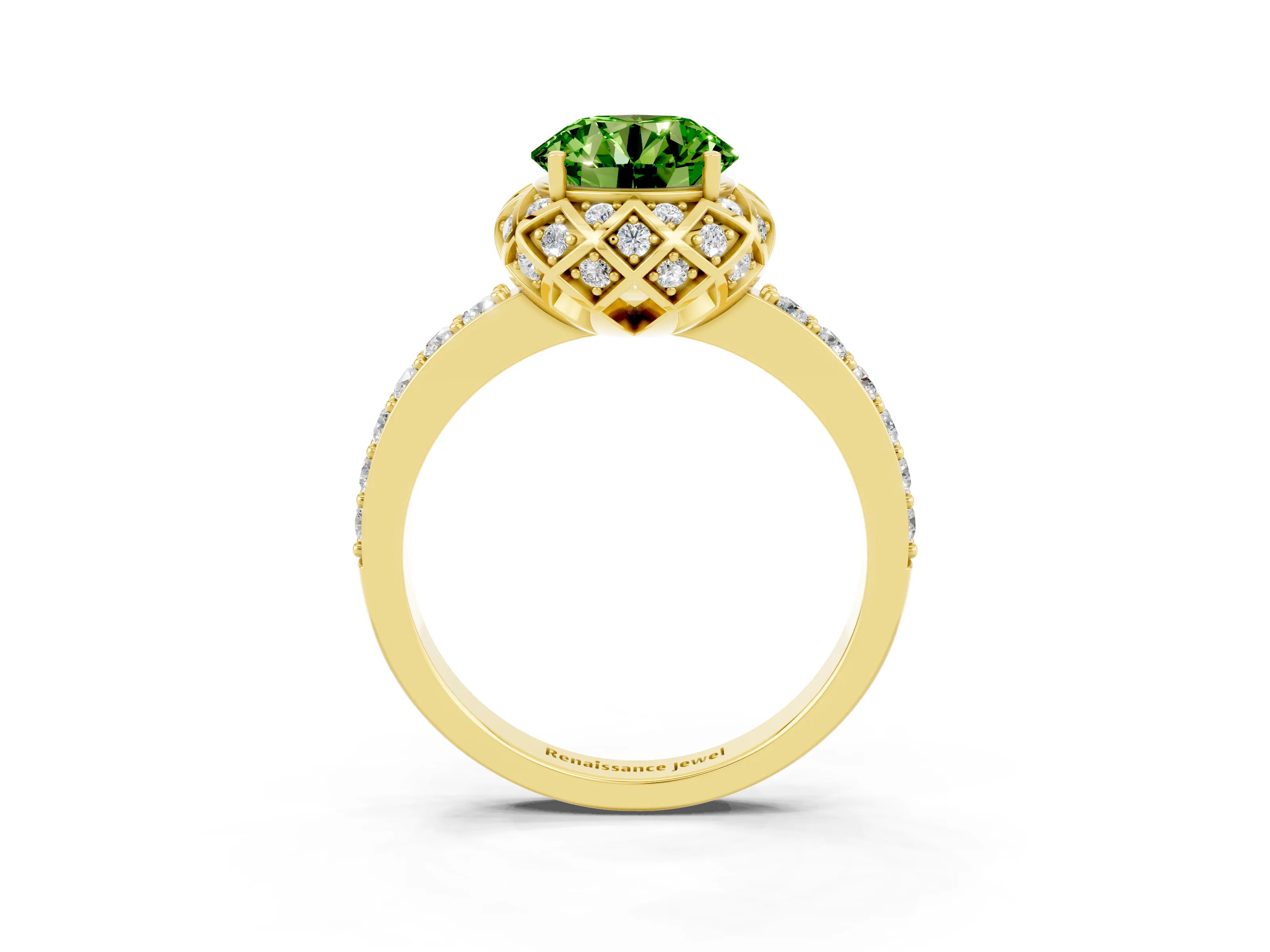 Yellow gold Round Cut Diamond Solitaire Ring with Shared Prong Pavé Band_3