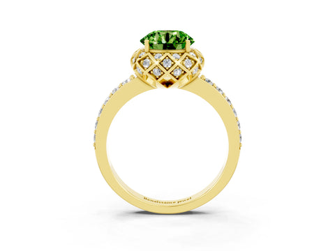 Yellow gold Round Cut Diamond Solitaire Ring with Shared Prong Pavé Band_3