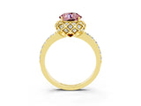 Yellow gold Round Cut Diamond Solitaire Ring with Shared Prong Pavé Band_3