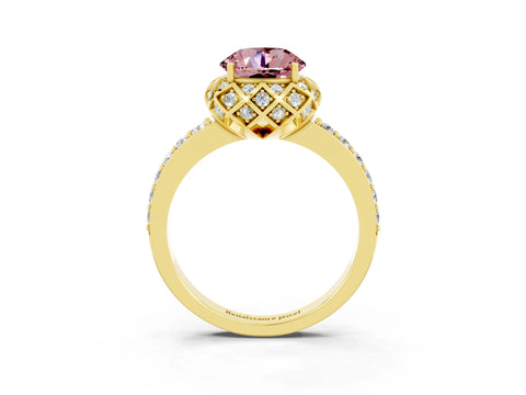 Yellow gold Round Cut Diamond Solitaire Ring with Shared Prong Pavé Band_3