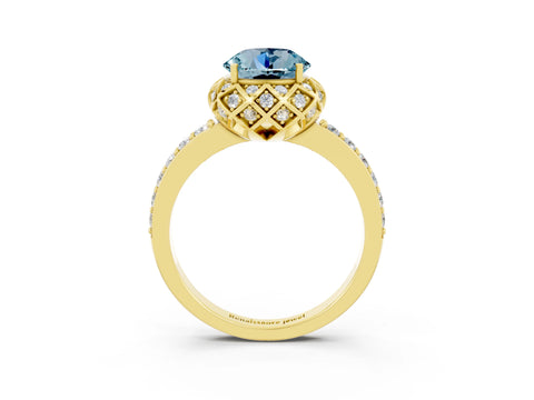 Yellow gold Round Cut Diamond Solitaire Ring with Shared Prong Pavé Band_3