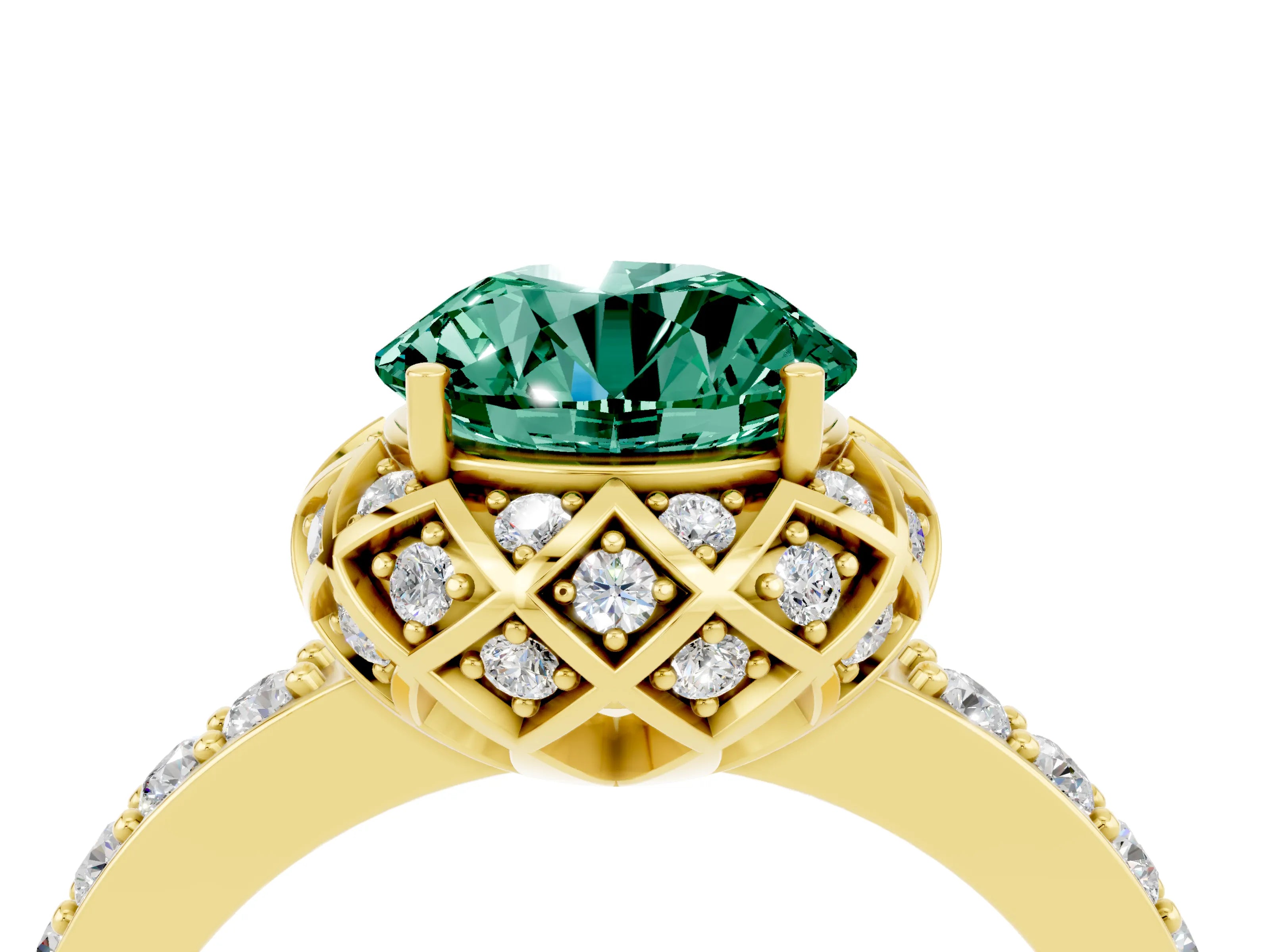 Yellow gold Round Cut Diamond Solitaire Ring with Shared Prong Pavé Band_4