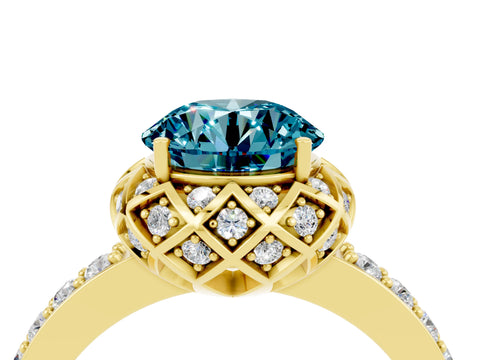 Yellow gold Round Cut Diamond Solitaire Ring with Shared Prong Pavé Band_4