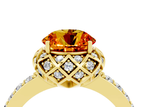 Yellow gold Round Cut Diamond Solitaire Ring with Shared Prong Pavé Band_4