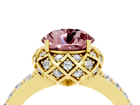 Yellow gold Round Cut Diamond Solitaire Ring with Shared Prong Pavé Band_4