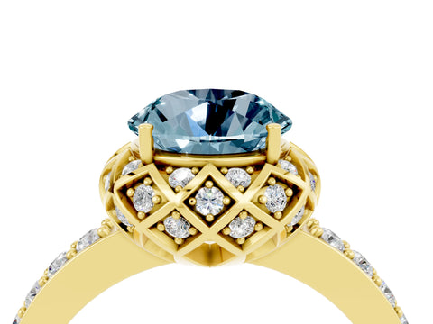 Yellow gold Round Cut Diamond Solitaire Ring with Shared Prong Pavé Band_4