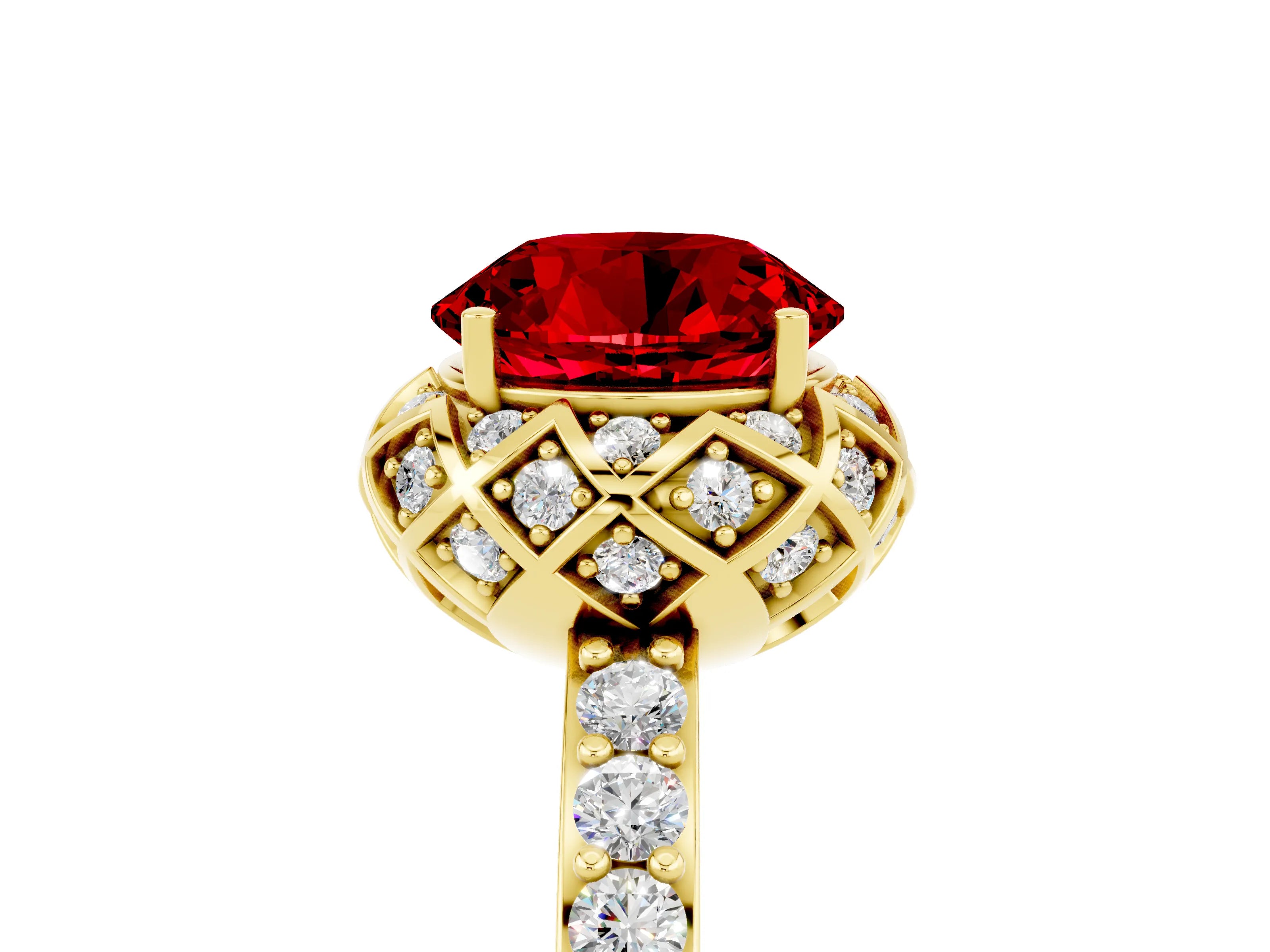 Yellow gold Round Cut Diamond Solitaire Ring with Shared Prong Pavé Band_5