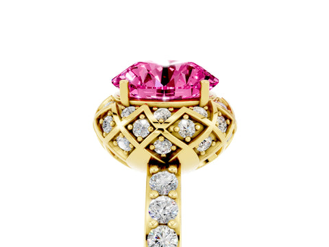 Yellow gold Round Cut Diamond Solitaire Ring with Shared Prong Pavé Band_5