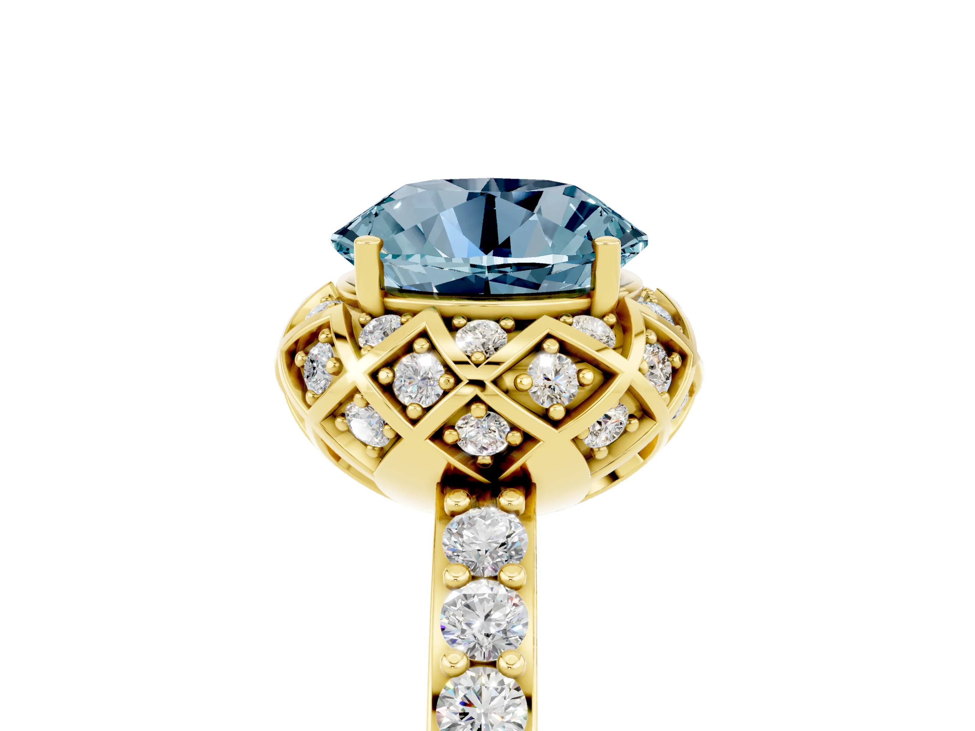 Yellow gold Round Cut Diamond Solitaire Ring with Shared Prong Pavé Band_5