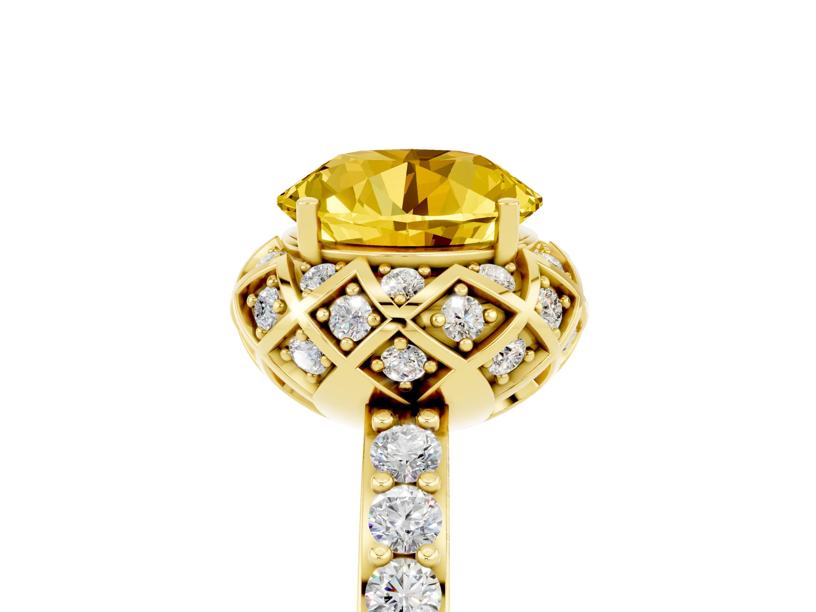 Yellow gold Round Cut Diamond Solitaire Ring with Shared Prong Pavé Band_5