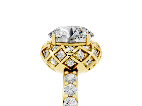Yellow gold Round Cut Diamond Solitaire Ring with Shared Prong Pavé Band_5
