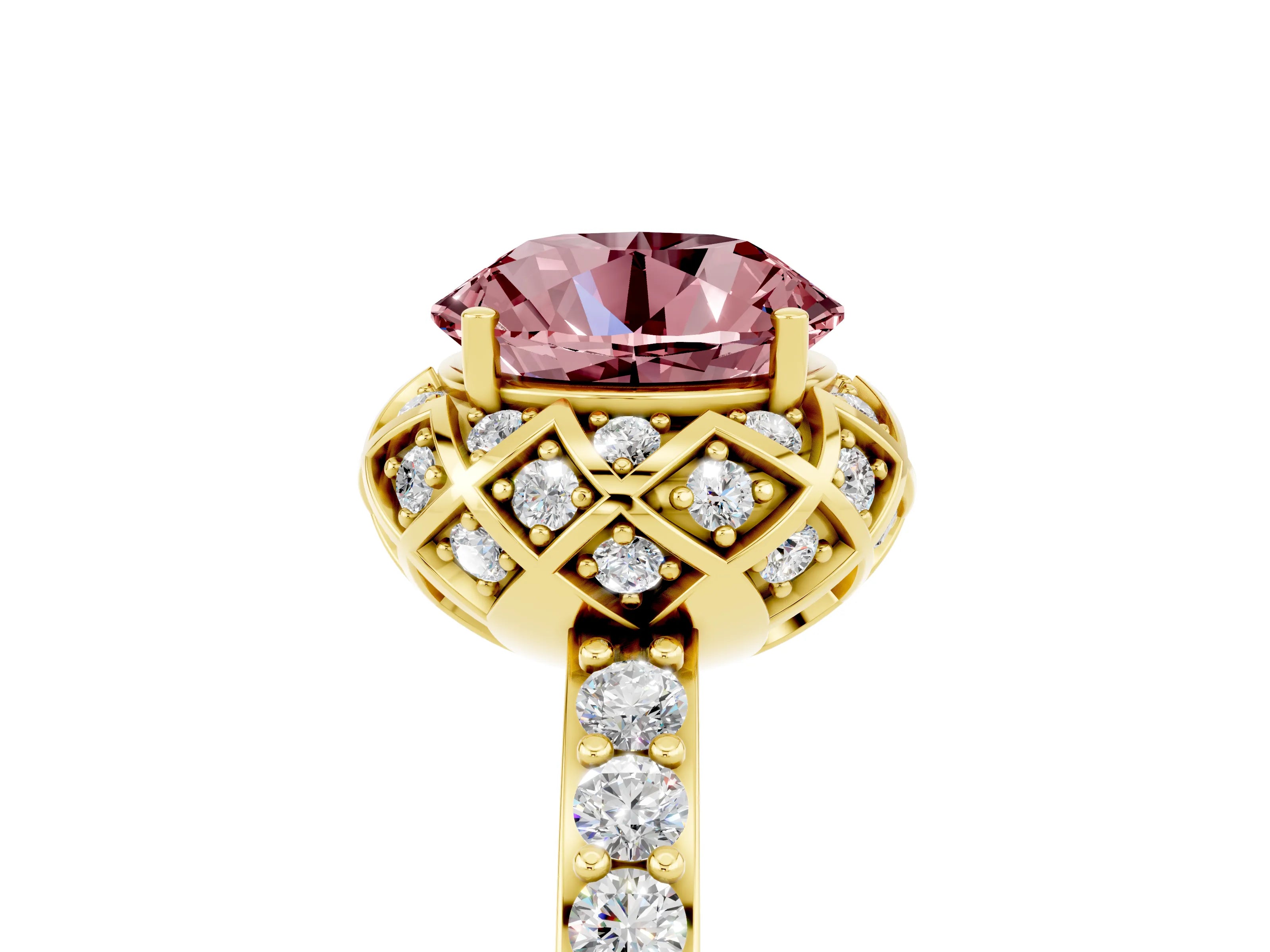 Yellow gold Round Cut Diamond Solitaire Ring with Shared Prong Pavé Band_5