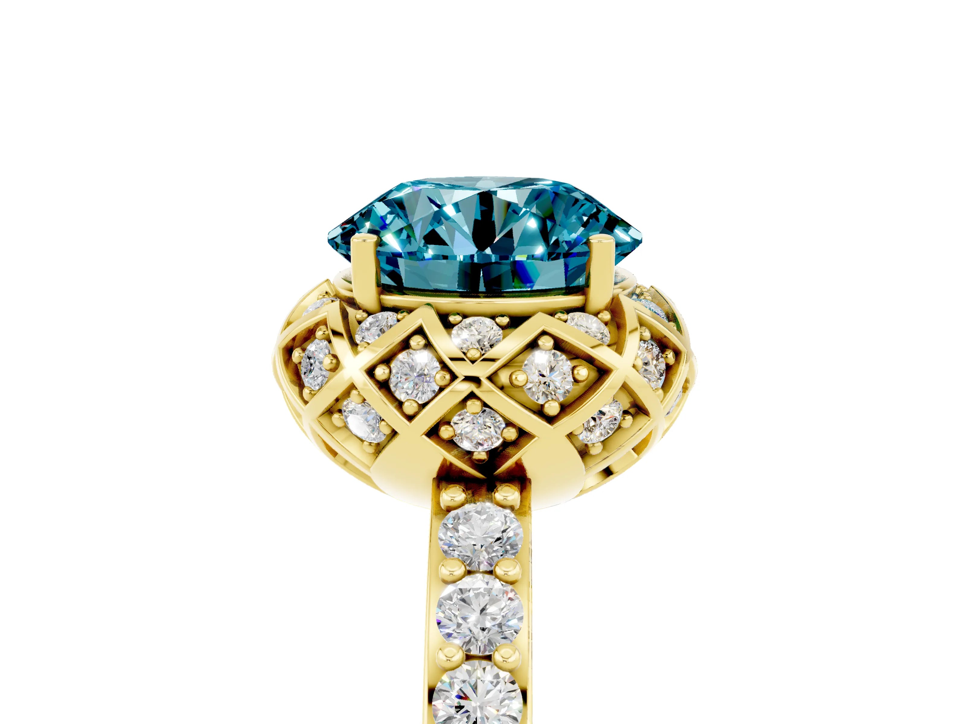 Yellow gold Round Cut Diamond Solitaire Ring with Shared Prong Pavé Band_5