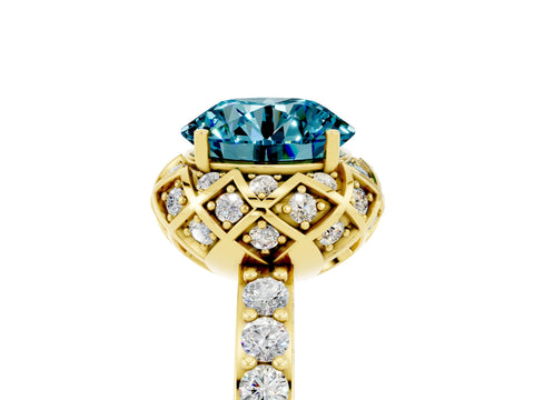 Yellow gold Round Cut Diamond Solitaire Ring with Shared Prong Pavé Band_5