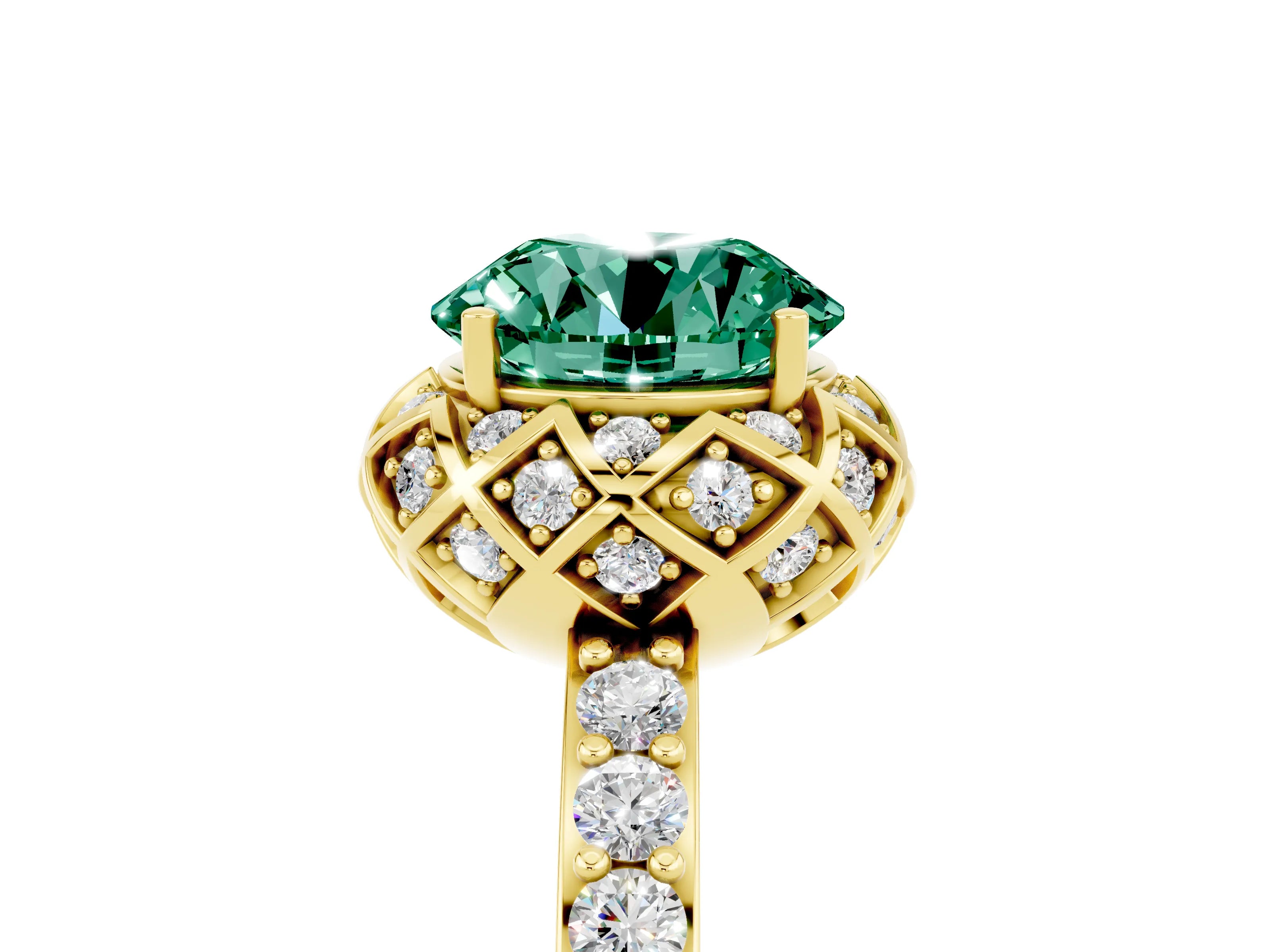 Yellow gold Round Cut Diamond Solitaire Ring with Shared Prong Pavé Band_5
