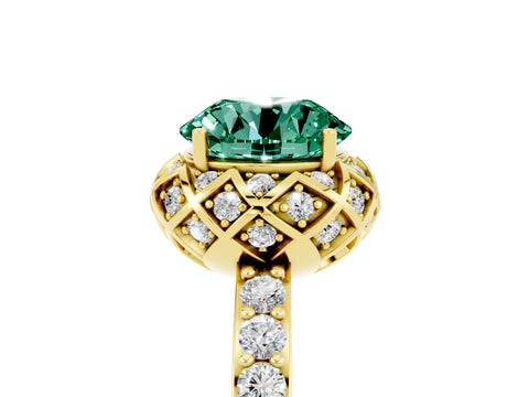 Yellow gold Round Cut Diamond Solitaire Ring with Shared Prong Pavé Band_5