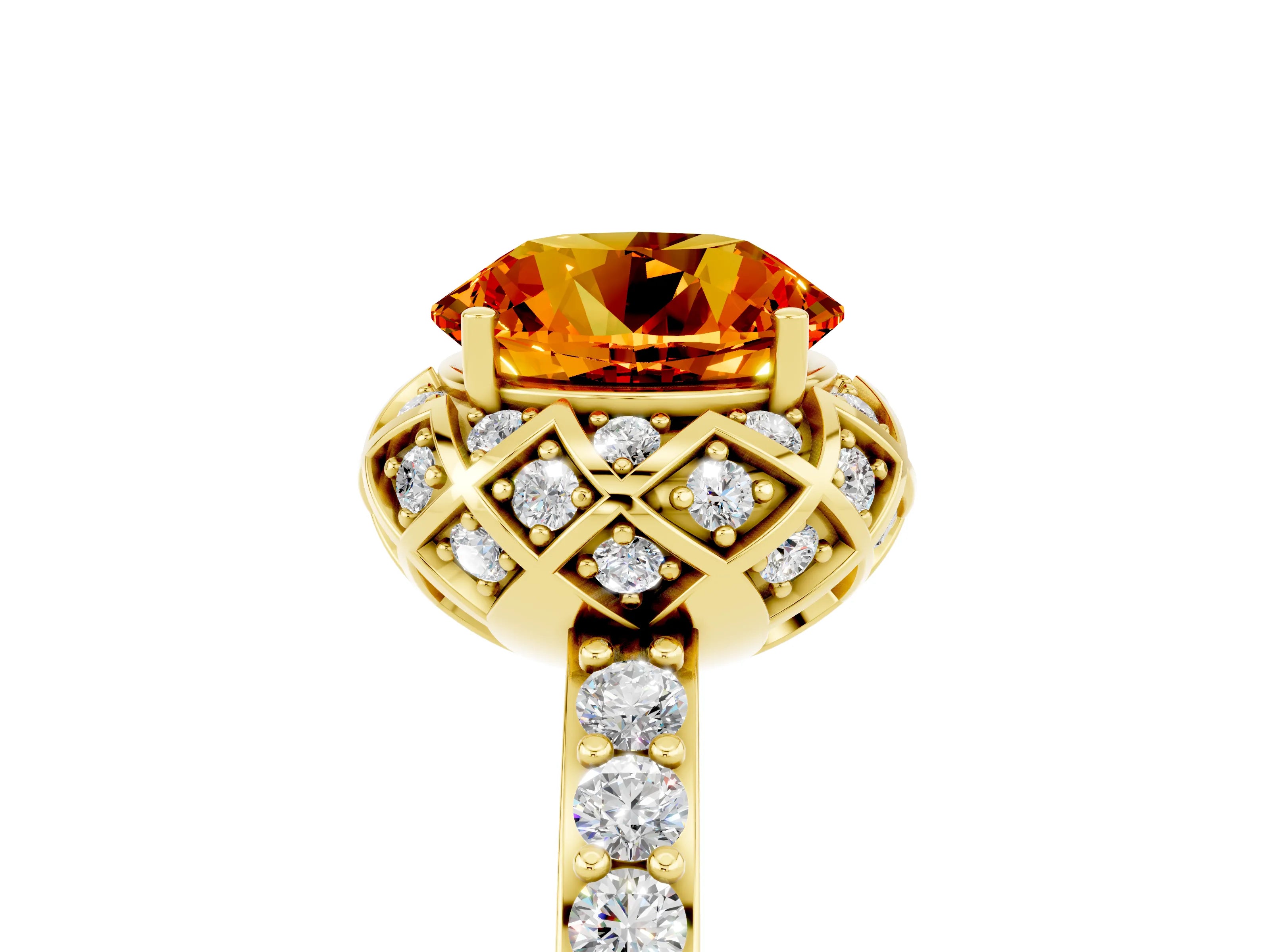 Yellow gold Round Cut Diamond Solitaire Ring with Shared Prong Pavé Band_5