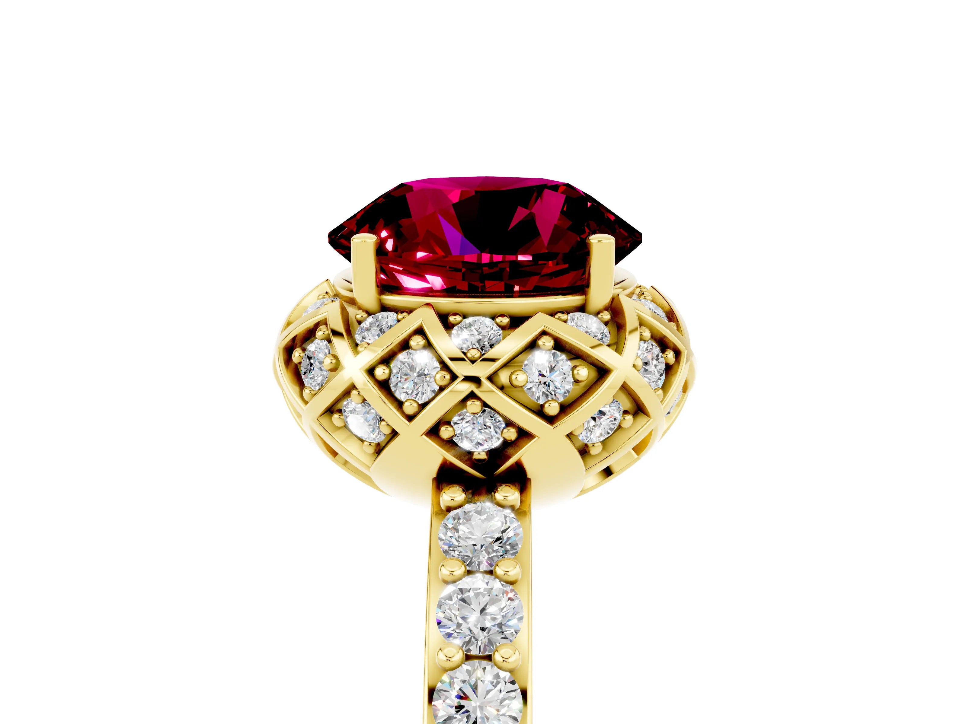Yellow gold Round Cut Diamond Solitaire Ring with Shared Prong Pavé Band_5