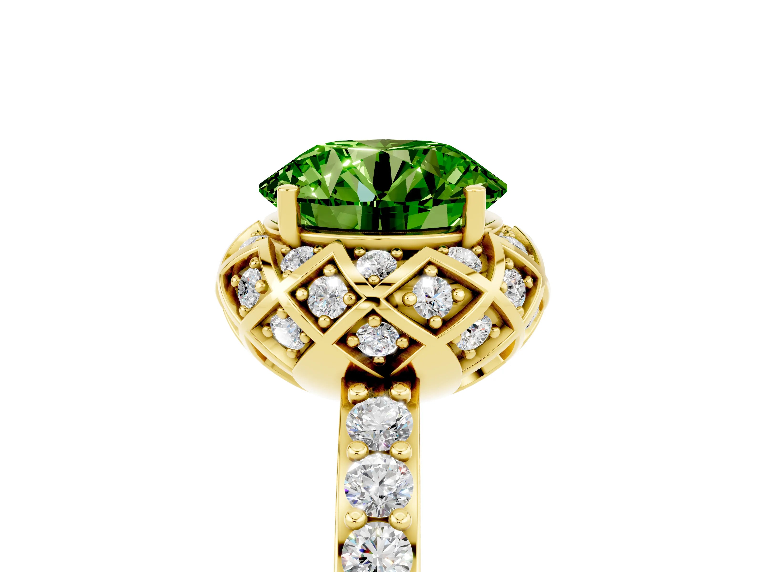 Yellow gold Round Cut Diamond Solitaire Ring with Shared Prong Pavé Band_5