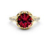 Yellow gold Round Cut Diamond Solitaire Ring with Shared Prong Pavé Band