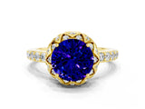 Yellow gold Round Cut Diamond Solitaire Ring with Shared Prong Pavé Band