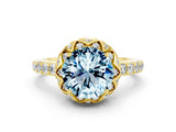 Yellow gold Round Cut Diamond Solitaire Ring with Shared Prong Pavé Band