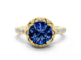 Yellow gold Round Cut Diamond Solitaire Ring with Shared Prong Pavé Band