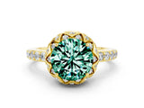 Yellow gold Round Cut Diamond Solitaire Ring with Shared Prong Pavé Band