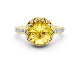 Yellow gold Round Cut Diamond Solitaire Ring with Shared Prong Pavé Band