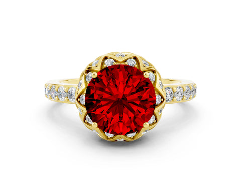 Yellow gold Round Cut Diamond Solitaire Ring with Shared Prong Pavé Band