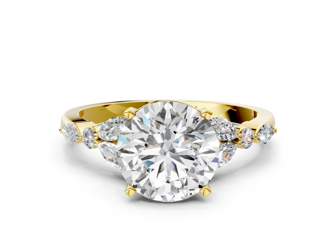 Yellow gold Round Cut Diamond Solitaire Ring with Side Stones and Four-Prong Setting_58