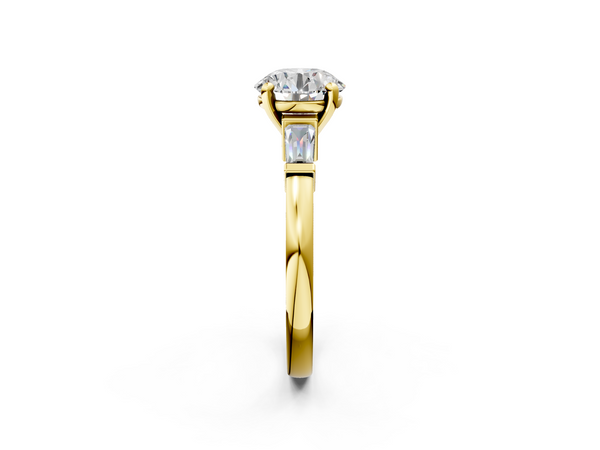 Yellow Gold Round Three Stone Engagement Ring Setting with Tapered Baguettes