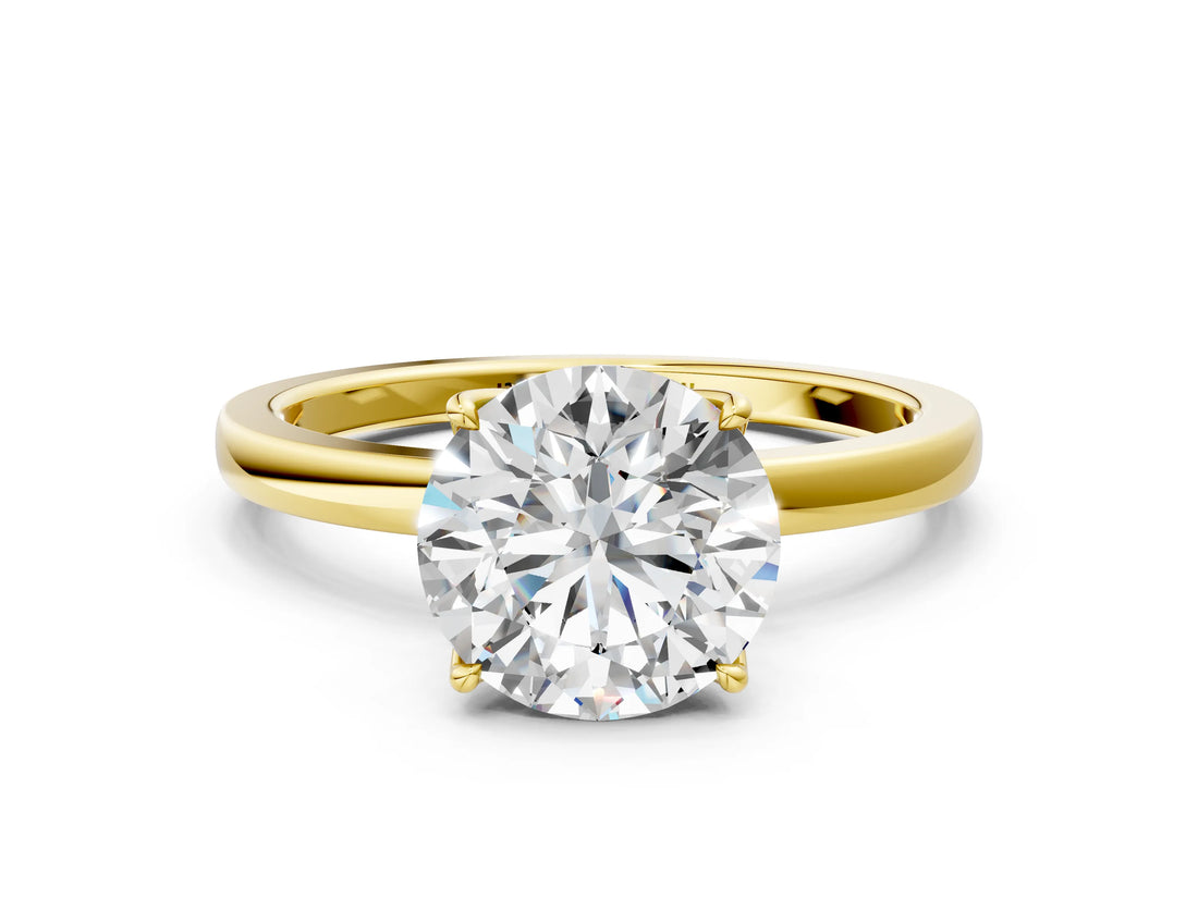 Yellow gold Round Cut Diamond Solitaire Ring with Thin Band and Prong Setting_12