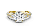 Yellow gold Round Cut Diamond Solitaire Ring with Three-Row Pavé Band and Four-Prong Setting_73
