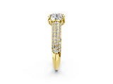 Yellow gold Round Cut Diamond Solitaire Ring with Three-Row Pavé Band and Four-Prong Setting_75