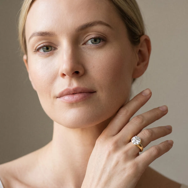 Yellow gold Round Cut Diamond Solitaire Ring with Wide Band and Prong Setting