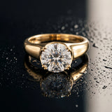 Yellow gold Round Cut Diamond Solitaire Ring with Wide Band and Prong Setting_15
