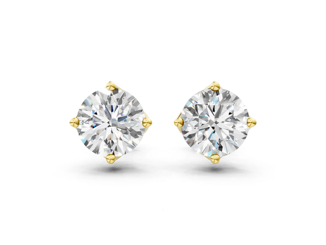 Yellow gold Round Cut Diamond Solitaire Stud Earrings with Floral Petal Setting_12