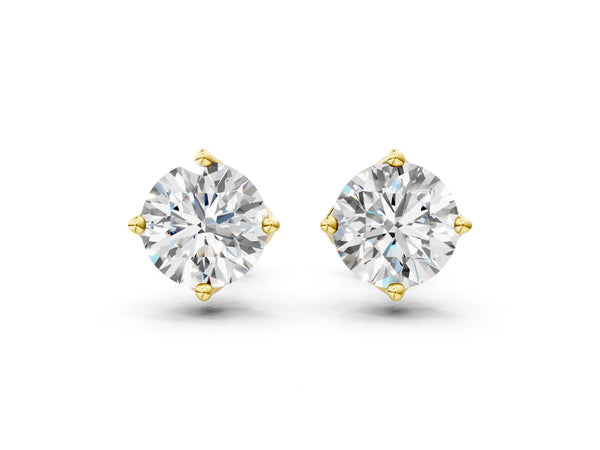 Yellow gold Round Diamond Flower Petal Solitaire Stud Earrings