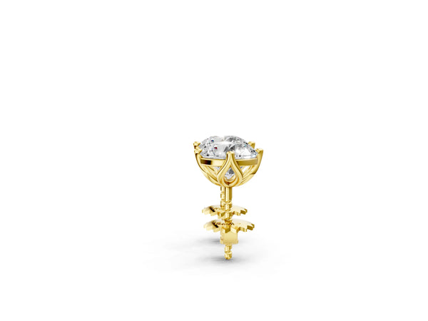 Yellow gold Round Diamond Flower Petal Solitaire Stud Earrings