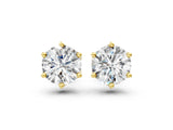 Yellow gold Round Cut Diamond Solitaire Stud Earrings with Six-Prong Floral Setting_6