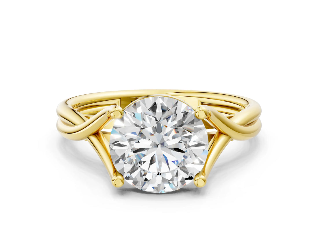 Yellow gold Round Cut Diamond Solitaire Twist Band Prong Setting Ring_70