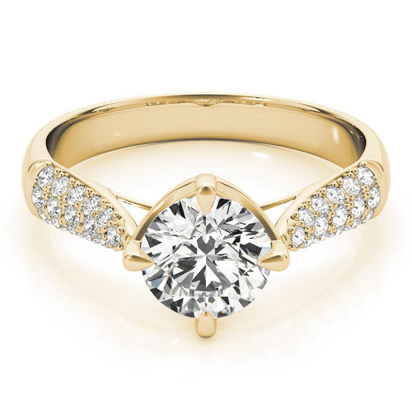 Yellow gold Round Cut Diamond Solitaire with Pave Band and Four-Prong Setting 1